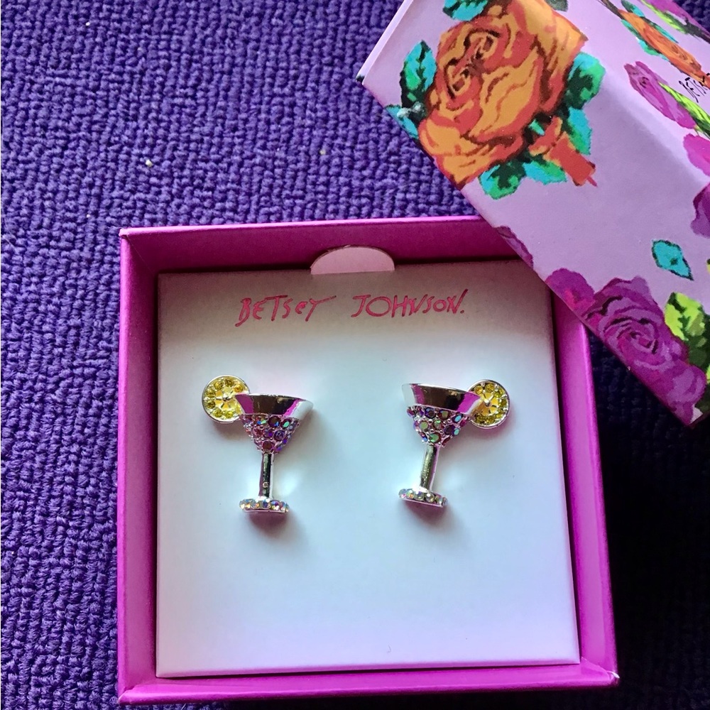 Betsey Johnson Rhinestone Embellished Martini Earrings